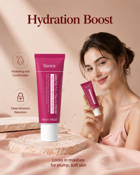 Seora Cream cream on fingers demonstrating smooth spreadability and hydration