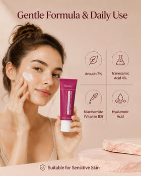 Seora Cream beside hand to display size and portability for travel
