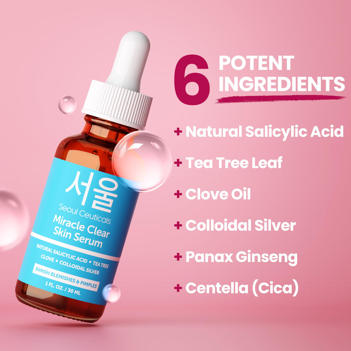 SeoulCeuticals active ingredients flatlay featuring salicylic acid and botanicals
