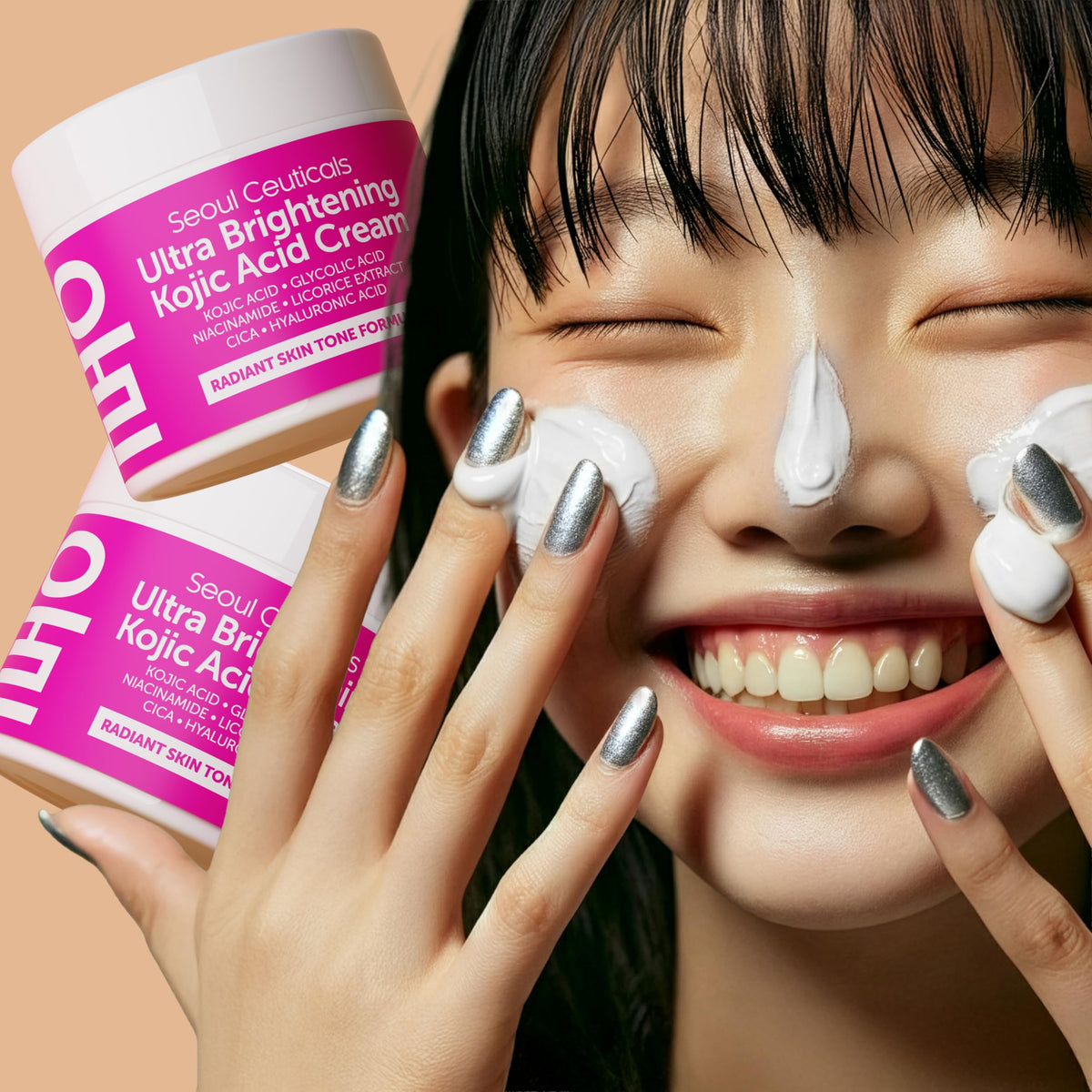 SeoulCeuticals on bathroom shelf styled in skincare routine setting