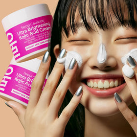 SeoulCeuticals on bathroom shelf styled in skincare routine setting