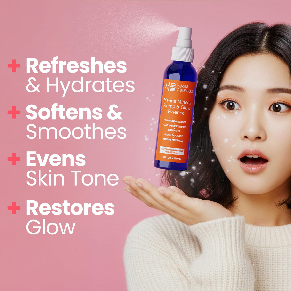 SeoulCeuticals producing a fine mist for immediate cooling and moisture