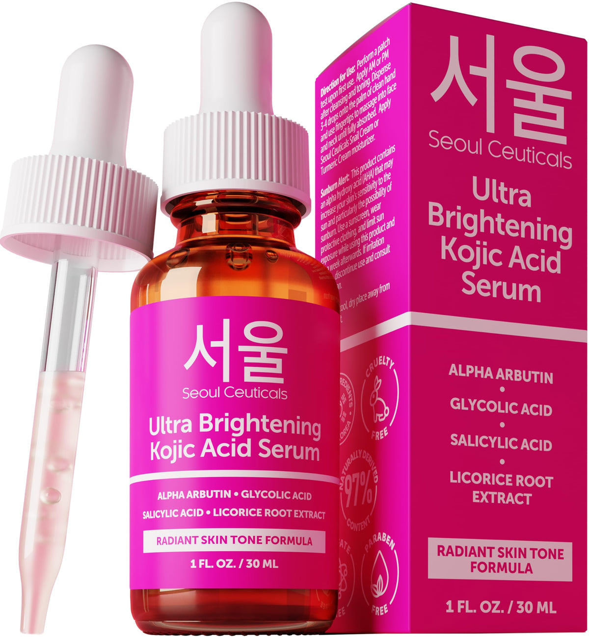 SeoulCeuticals front bottle view showing sleek packaging and brightening benefits