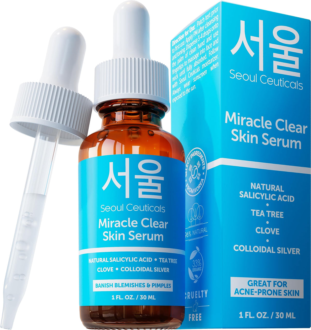 SeoulCeuticals front bottle view showing clear packaging and product benefit