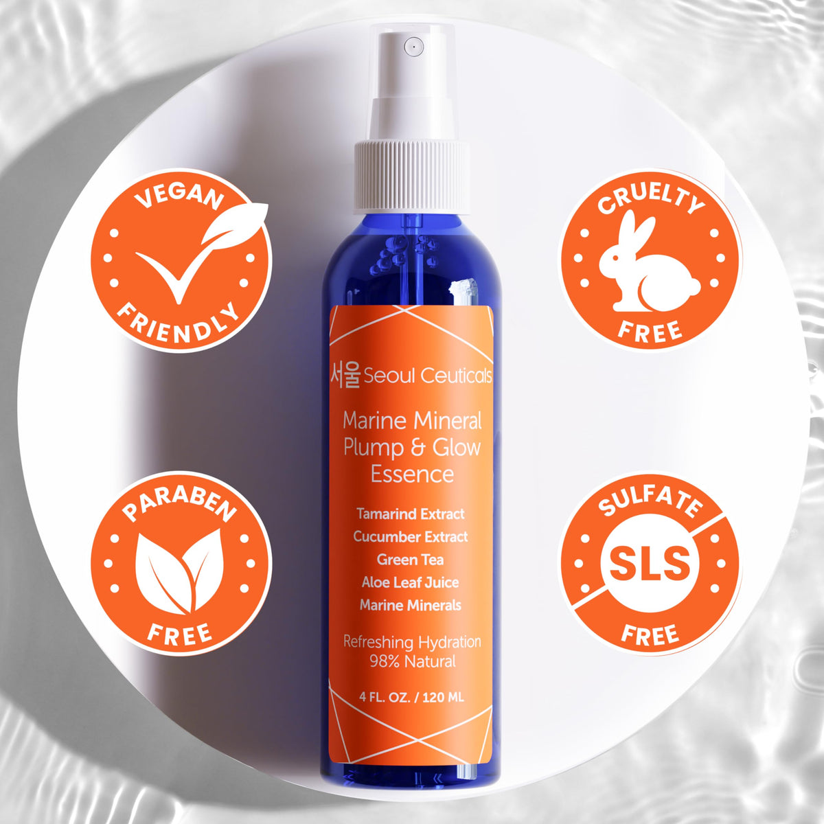 SeoulCeuticals mist being applied to face illustrating instant skin refresh benefit