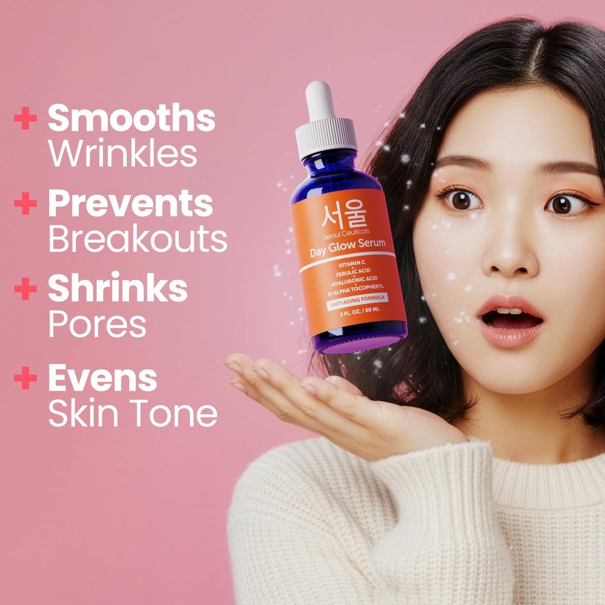 SeoulCeuticals pipette dispensing serum highlighting easy application benefit