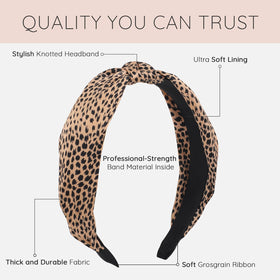 Sept Montagne leopard headband on model adding bold pattern and outfit contrast