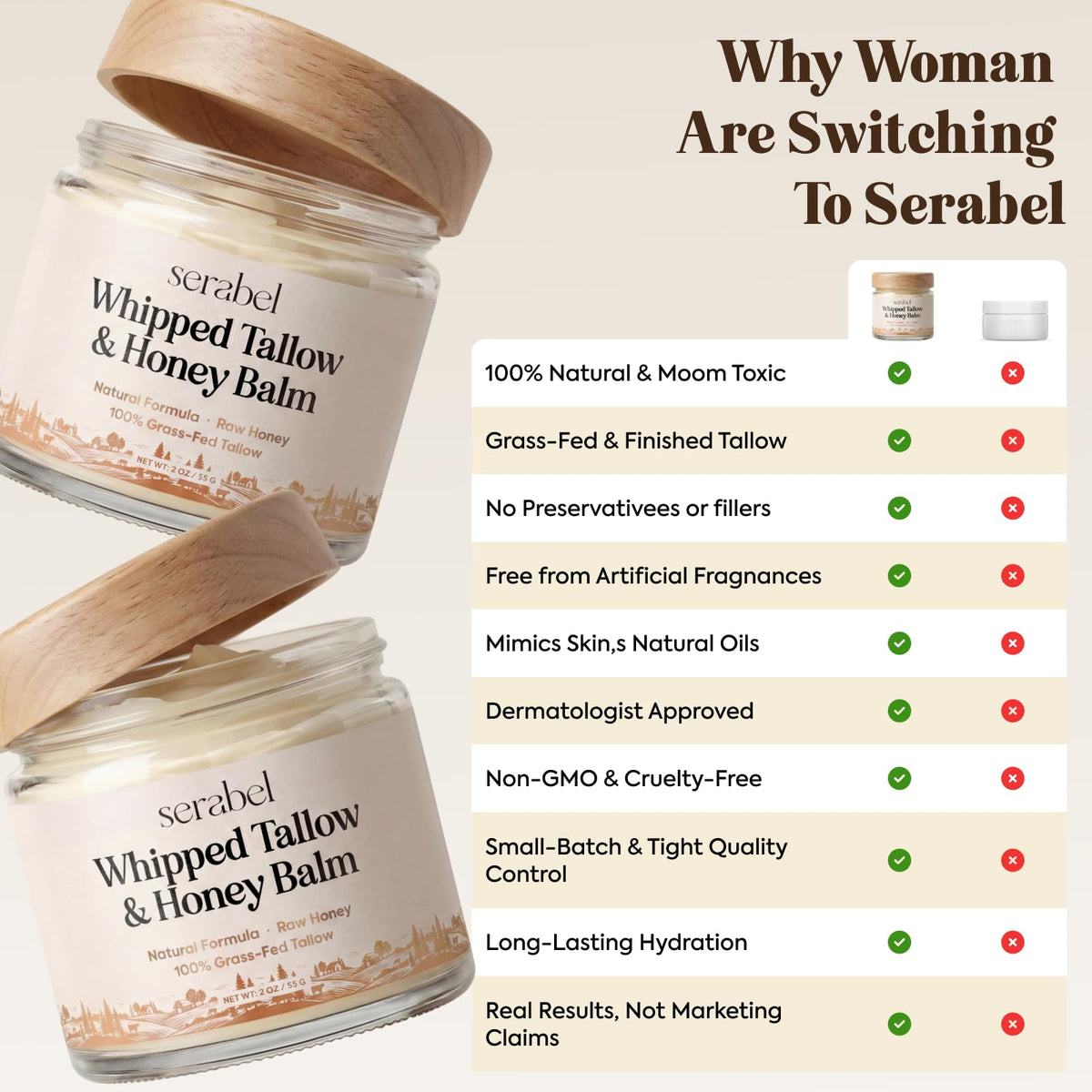 SERABEL whipped balm texture closeup demonstrating smooth spreadability and hydration