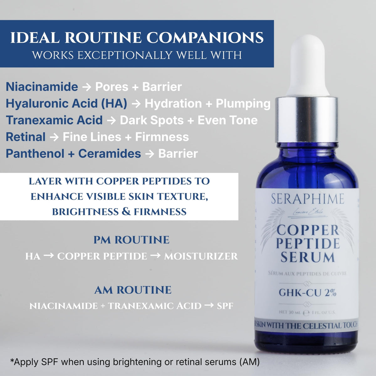 Seraphime applying serum to hand, demonstrating absorption and smoothing benefit