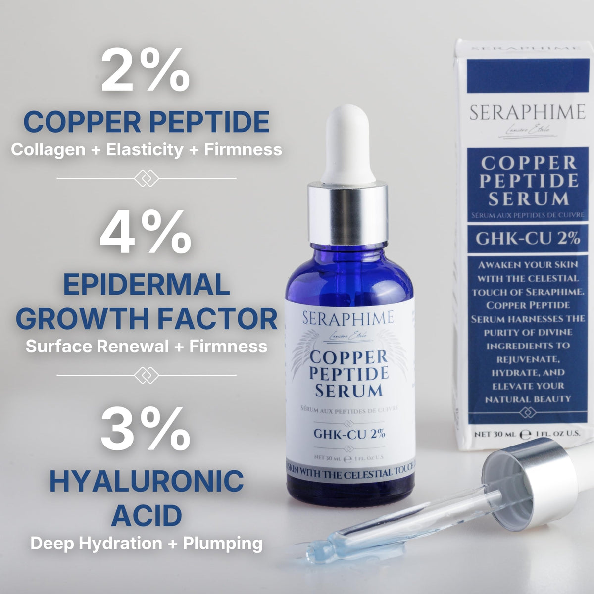 Seraphime glass dropper bottle detail, showcasing easy precise application benefit