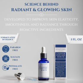 Seraphime bottle on bathroom shelf, lifestyle shot conveying daily routine benefit