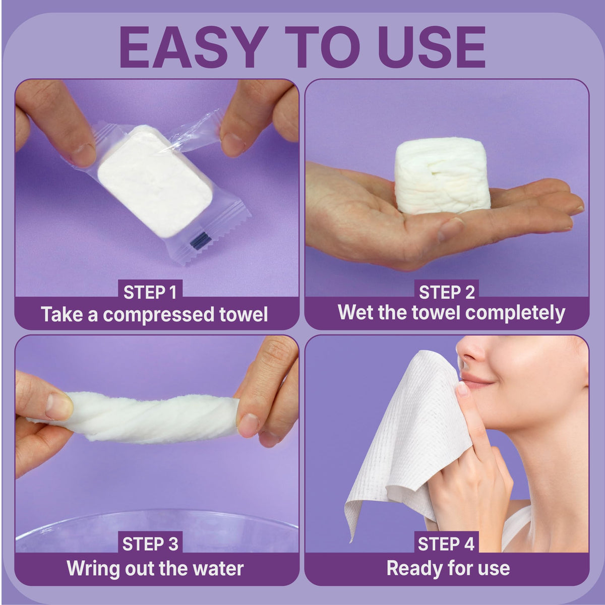 Serenorch towel in hand demonstration expanding with water for fast use