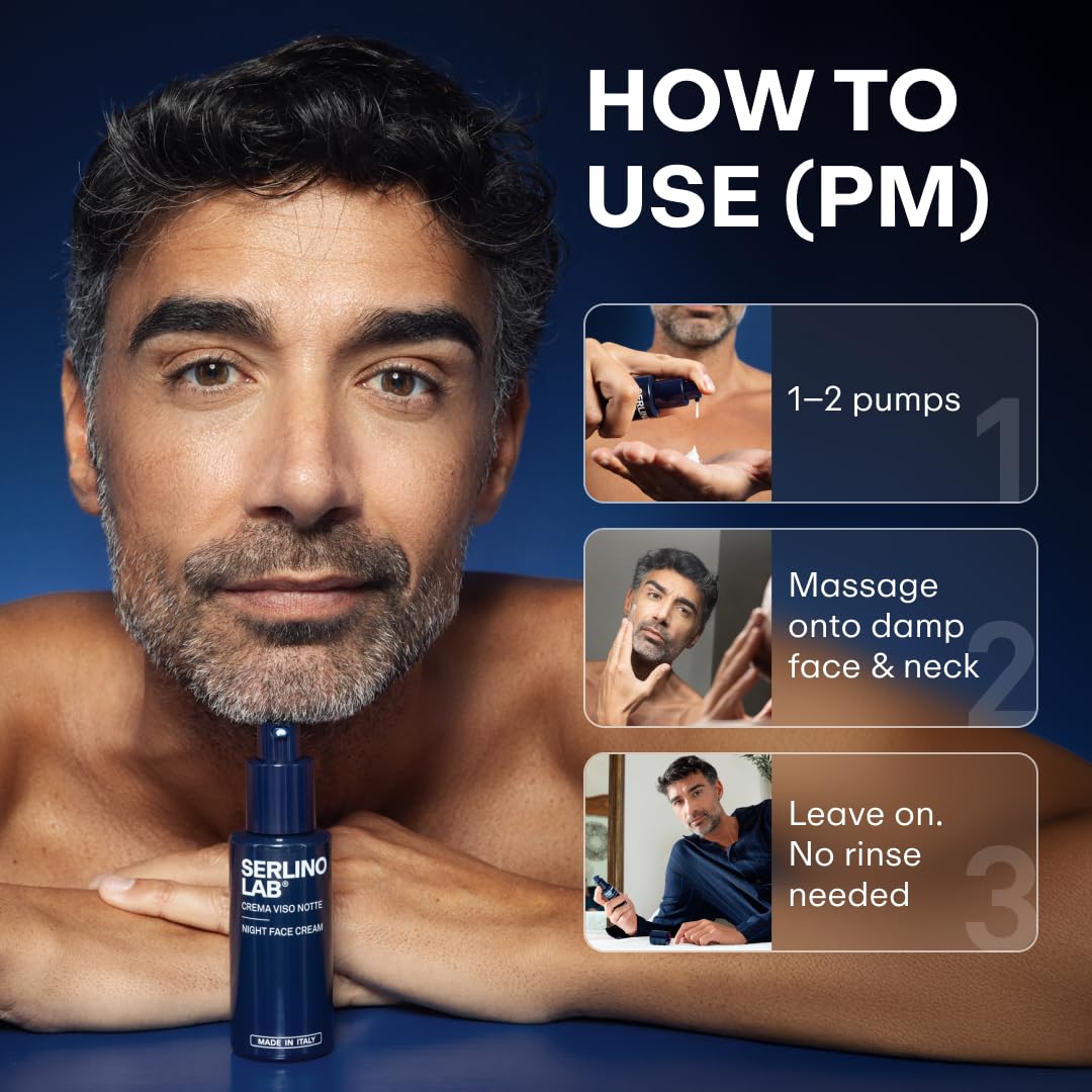 Omnis Uomo SerlinoLab being smoothed on jawline and neck showing targeted firming benefit