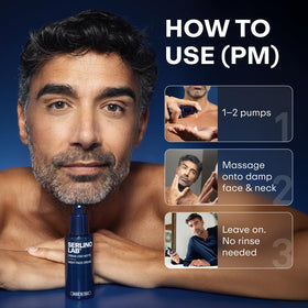 Omnis Uomo SerlinoLab being smoothed on jawline and neck showing targeted firming benefit