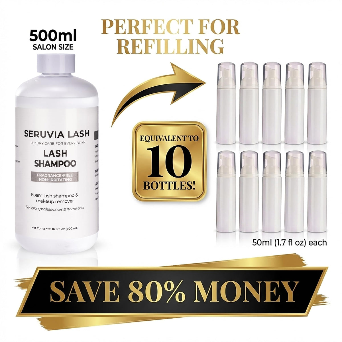 Seruvia Lash two foaming bottles ready to use for efficient salon service benefit