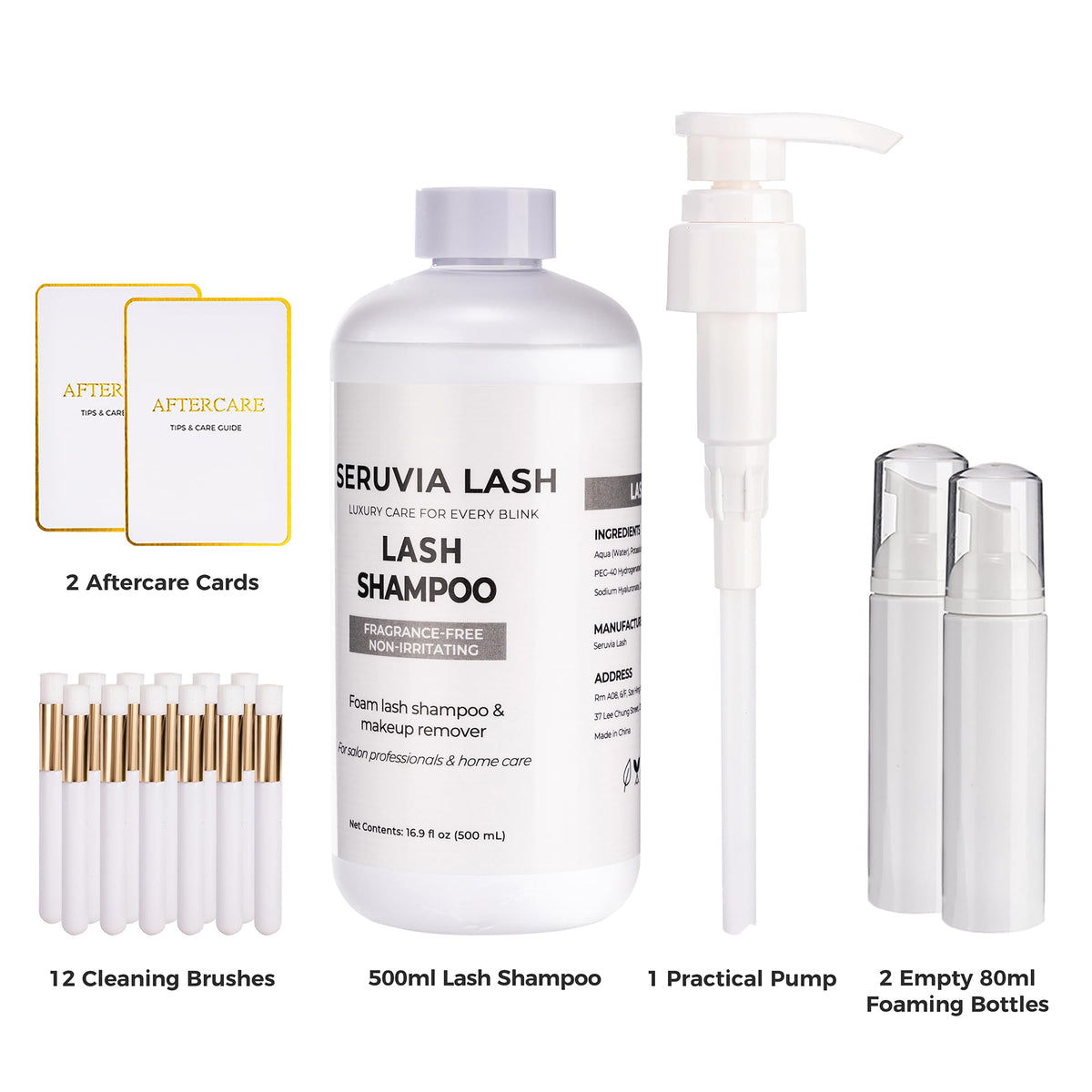 Seruvia Lash pump dispenser detail for easy pouring and quick refills benefit