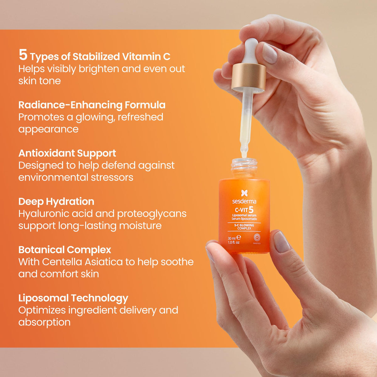 Applying Sesderma serum on hand for absorption and immediate hydration