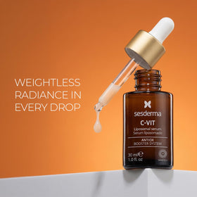 Sesderma bottle on bathroom vanity lifestyle scene highlighting daily routine benefits
