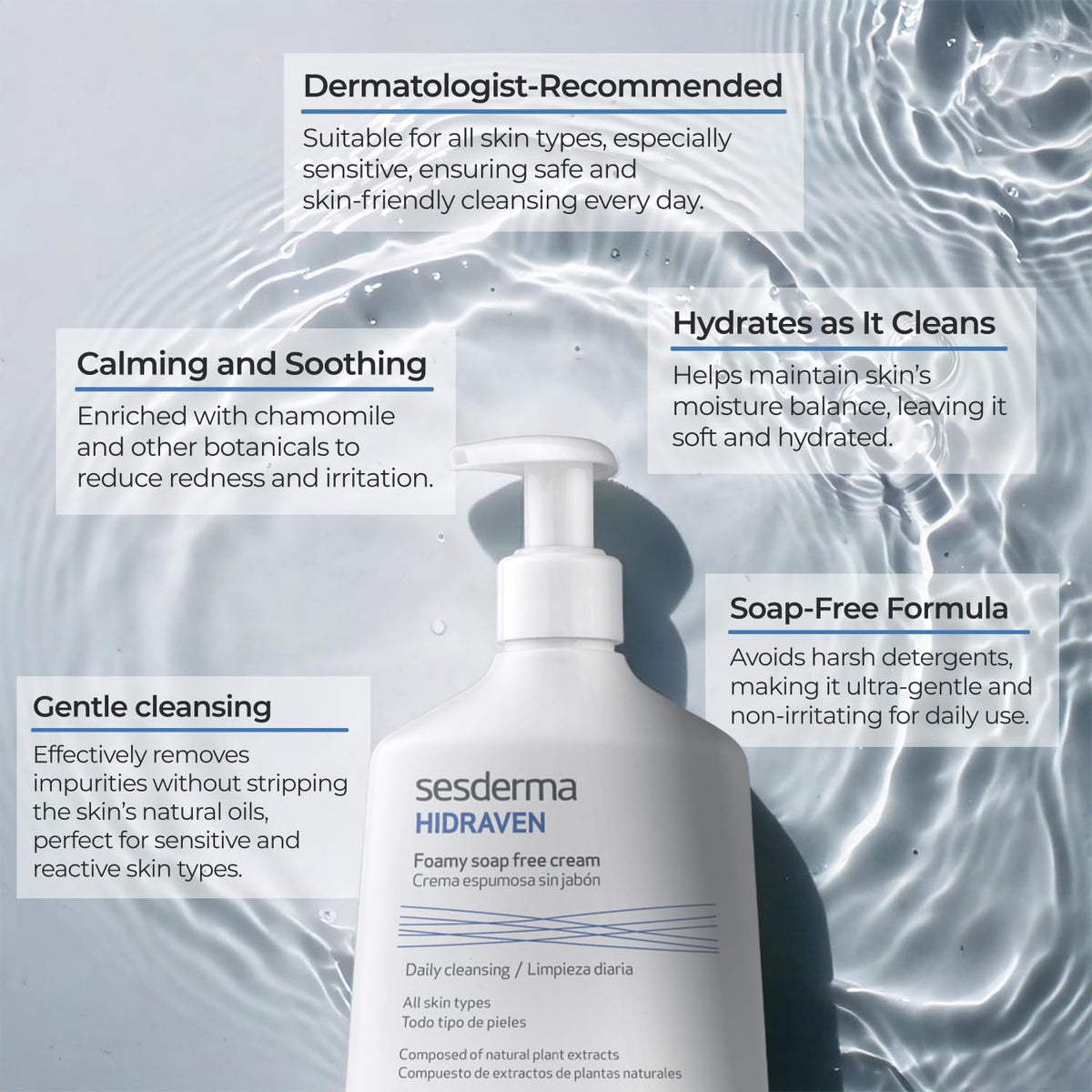 Sesderma HIDRAVEN with chamomile, aloe, mimosa and oats highlighting natural extracts