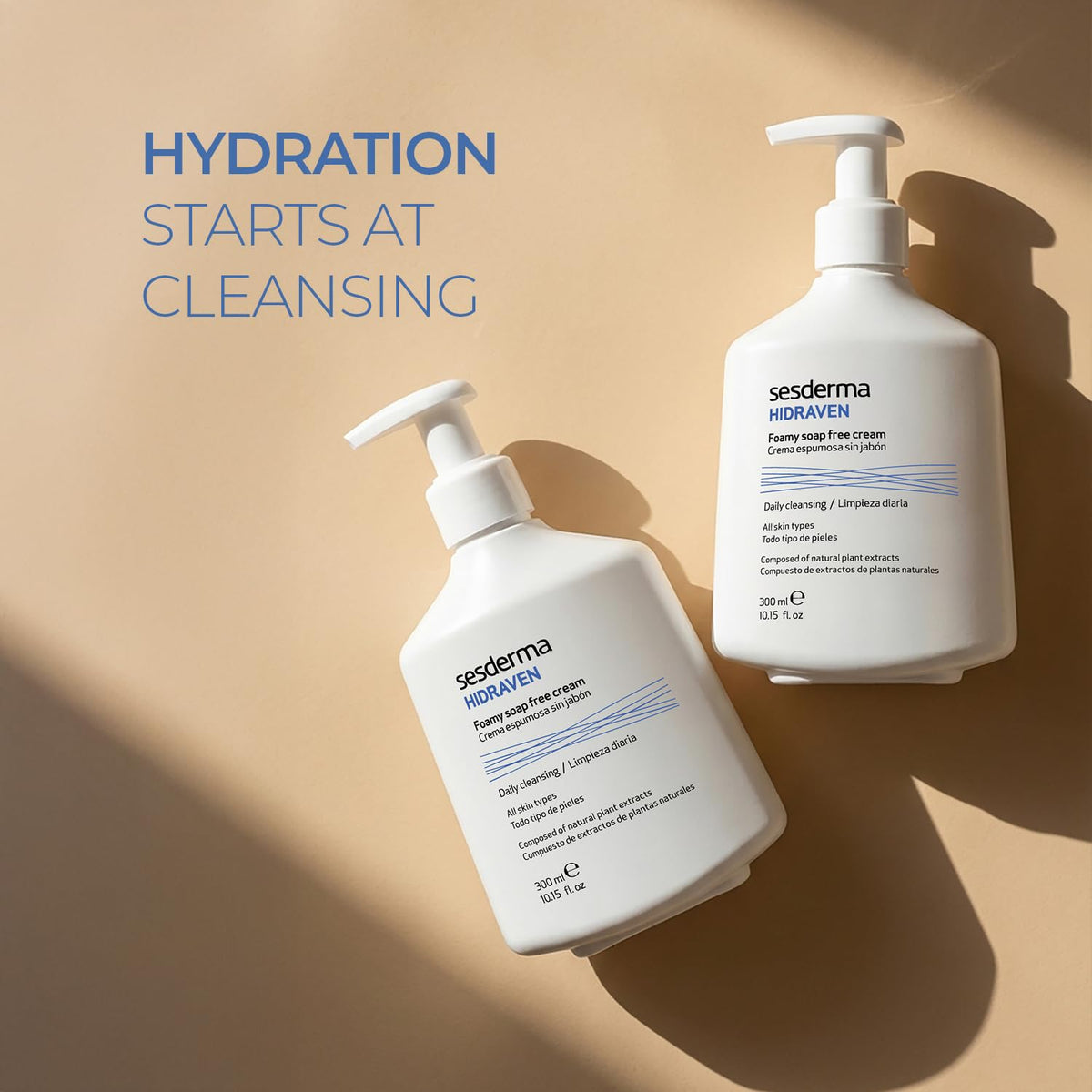 Sesderma HIDRAVEN bottle beside a common 10 oz reference showing practical size
