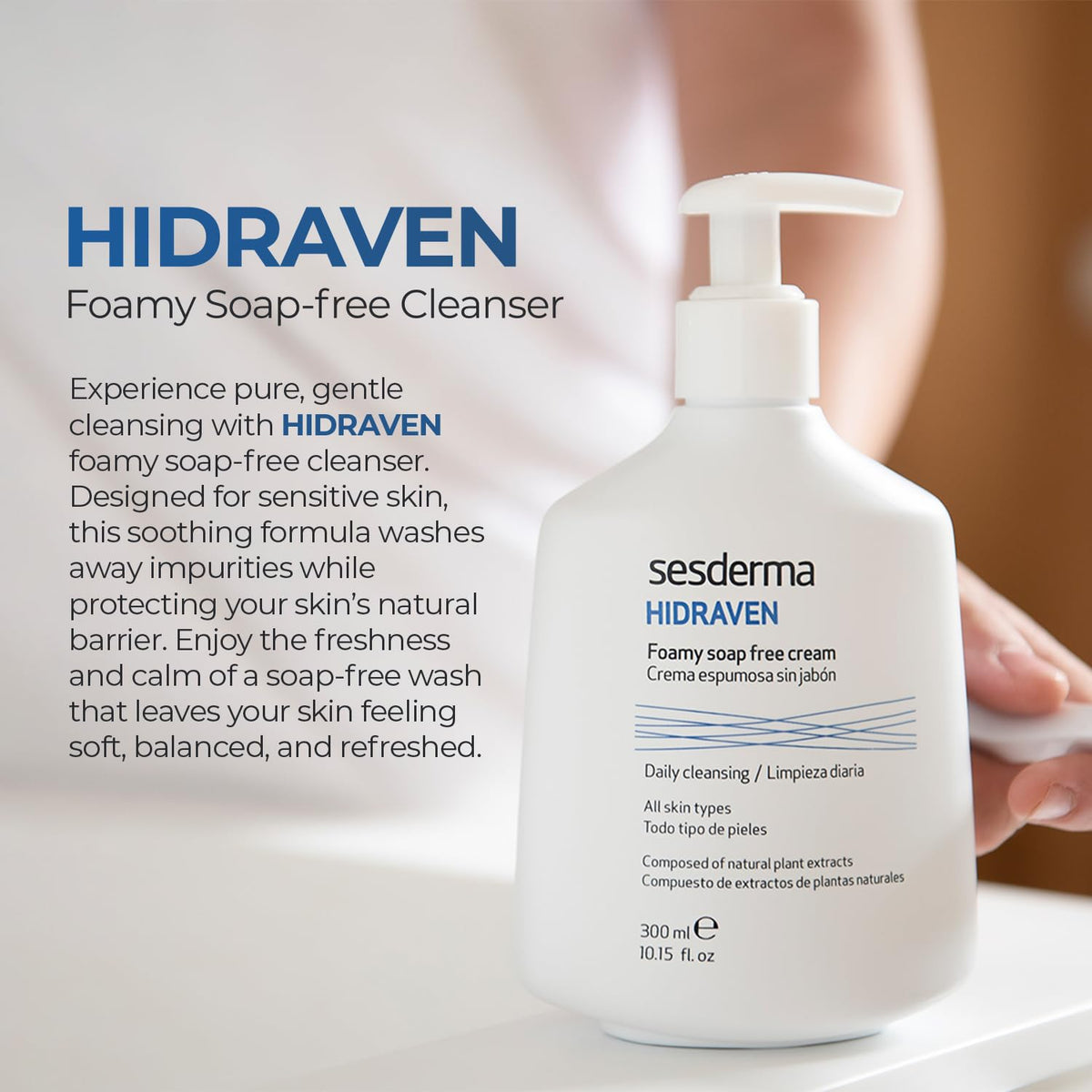 Close-up of Sesderma HIDRAVEN foam texture showing gentle, non-stripping lather