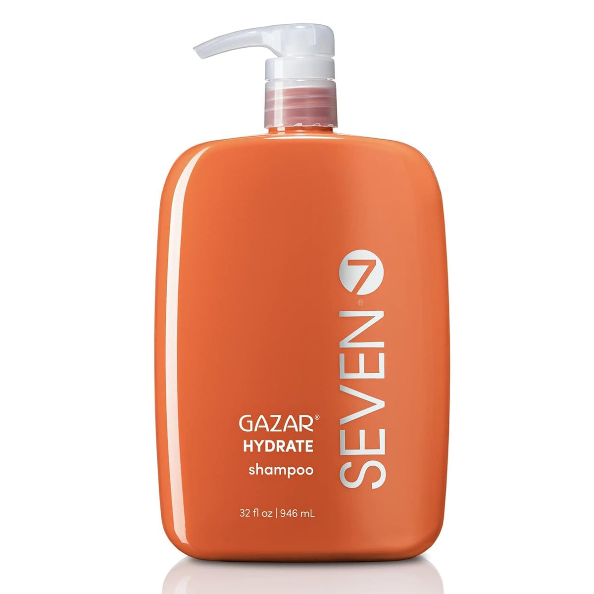 SEVEN front bottle showing hydrate shampoo benefits and clean design