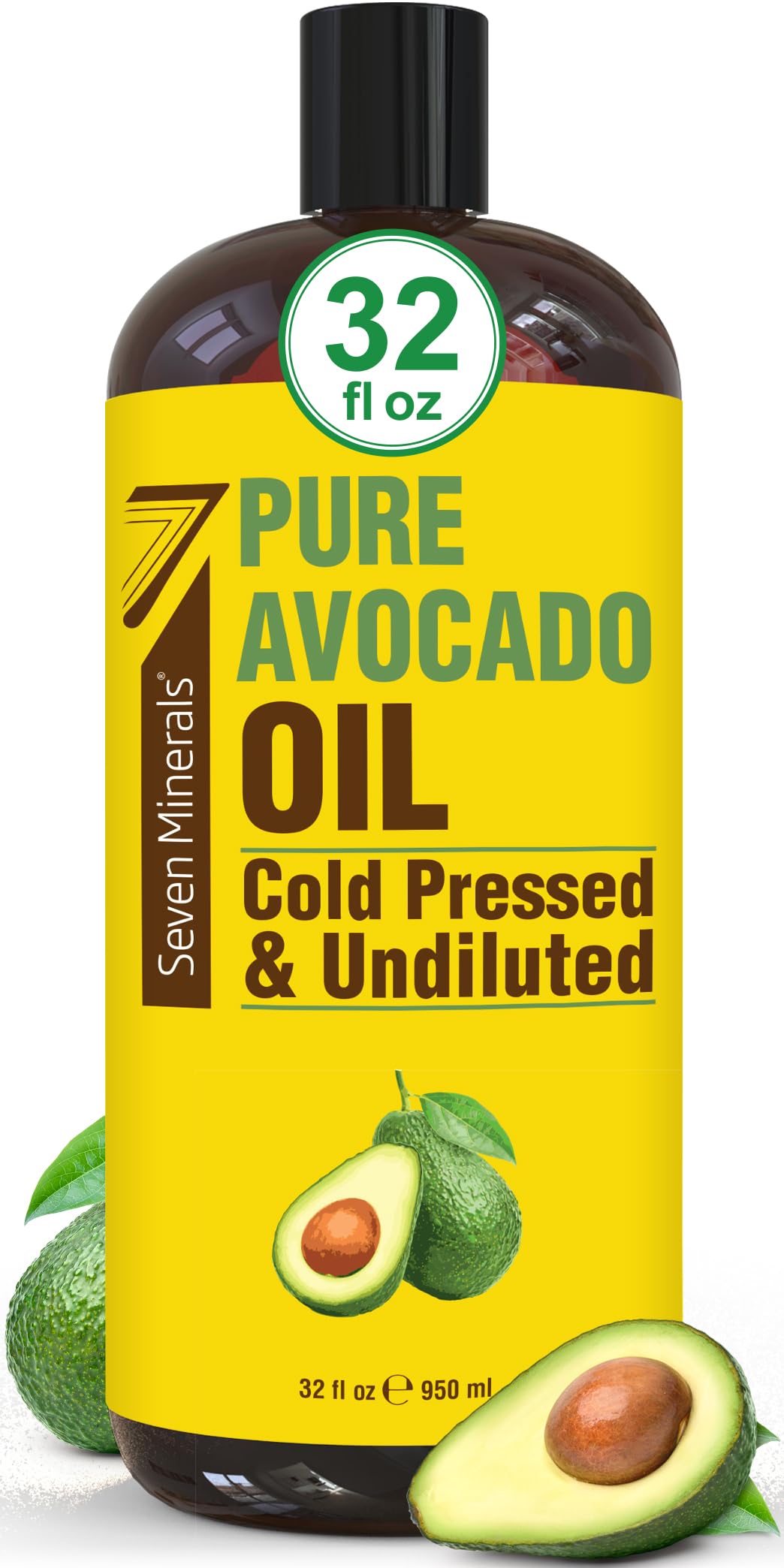Seven Minerals bottle front label showing product benefits and purity