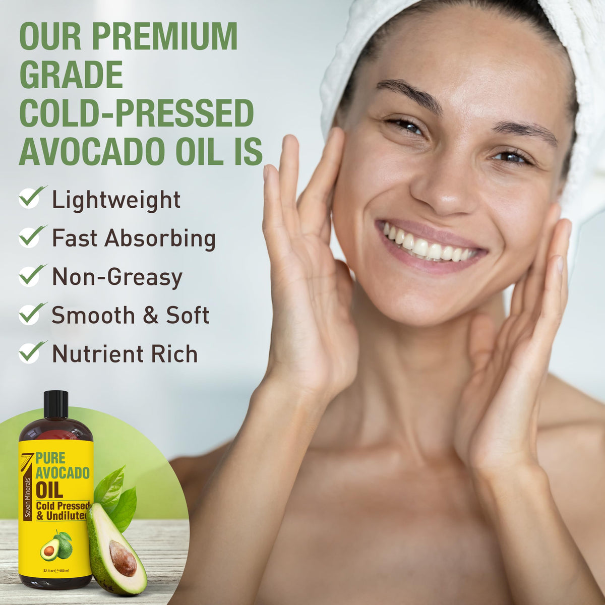 Seven Minerals oil applied to hair ends to add shine and reduce frizz