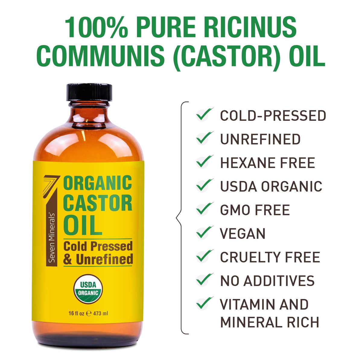 Seven Minerals close-up of thick castor oil texture highlighting purity