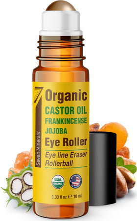 Seven Minerals eye roller front packaging showing compact bottle and label benefits