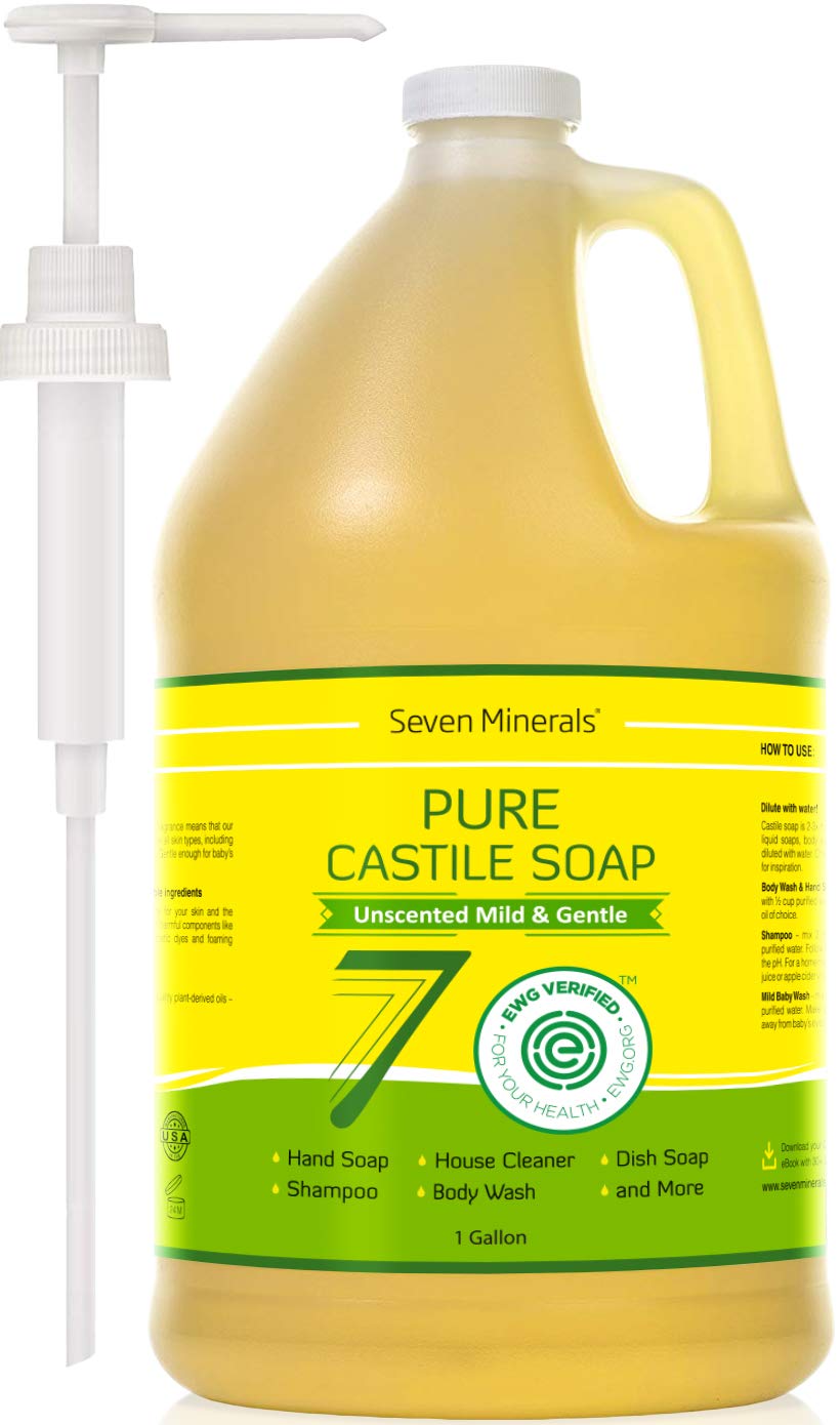 Seven Minerals front label on one-gallon bottle showing certification and benefits