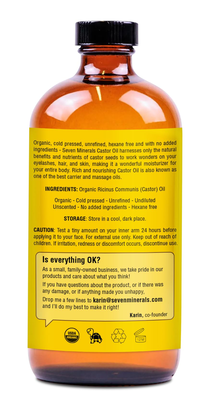 Seven Minerals label close-up with USDA Organic seal for trust