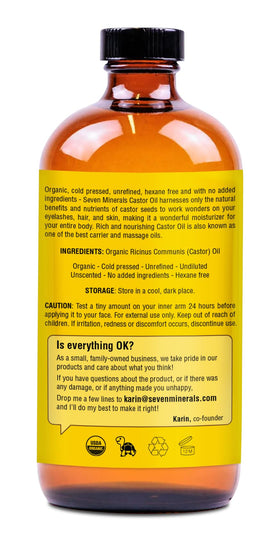 Seven Minerals label close-up with USDA Organic seal for trust