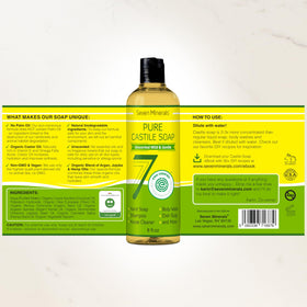 Seven Minerals bottle staged in a bathroom to show gentle personal care use