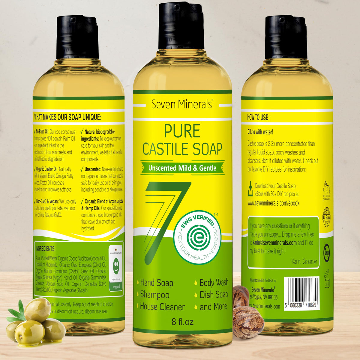 Seven Minerals soap being poured to show clear liquid texture and concentrate