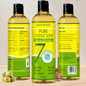 Seven Minerals soap being poured to show clear liquid texture and concentrate