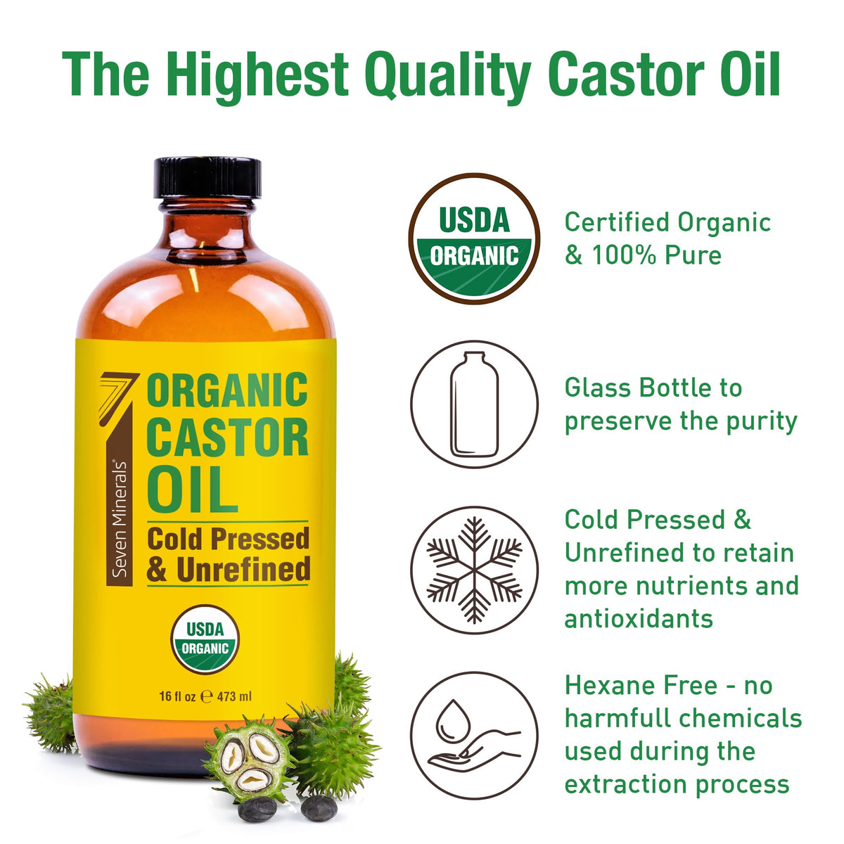 Seven Minerals pouring castor oil into palm for easy application