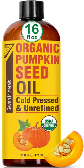 Seven Minerals front label of 16oz bottle showing organic claim and clean packaging benefit