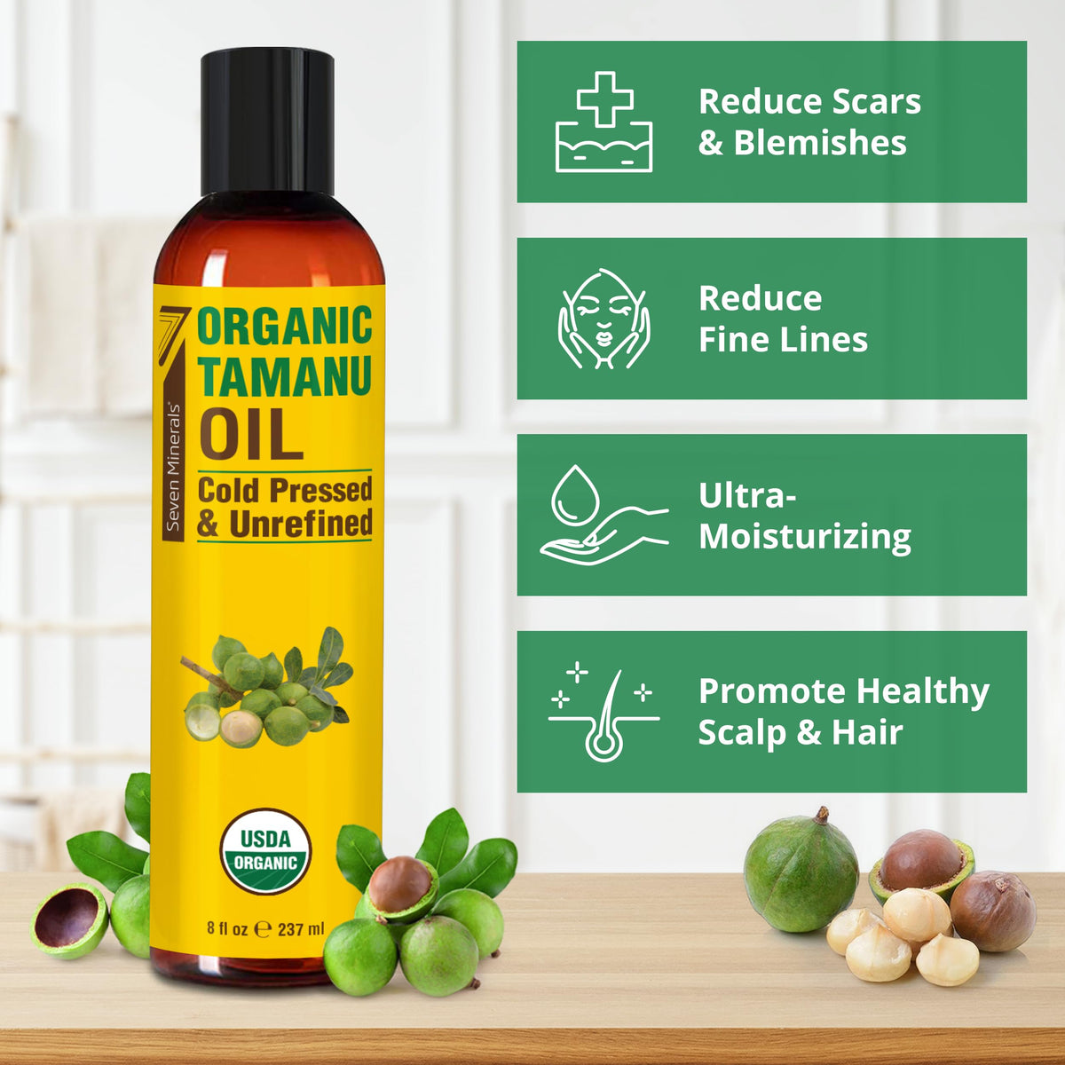 Applying Seven Minerals Tamanu Oil from hands to skin for hydration