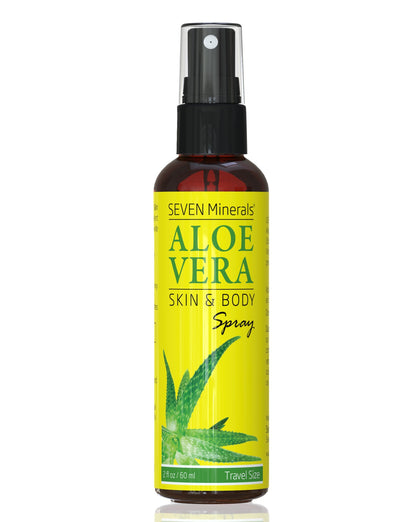 Seven Minerals travel bottle front view showing compact, TSA-friendly size and portability