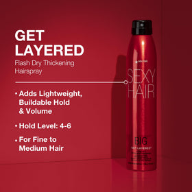 SexyHair Big spray in use on model creating lift and textured waves