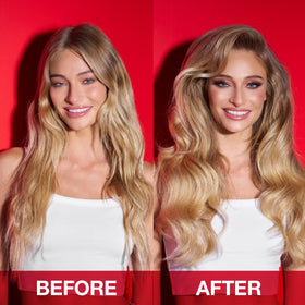 SexyHair Big Spray & Play finished hairstyle in lifestyle setting, added lift and shine benefit
