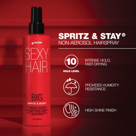 SexyHair spray texture on hair illustrating fast dry and shine