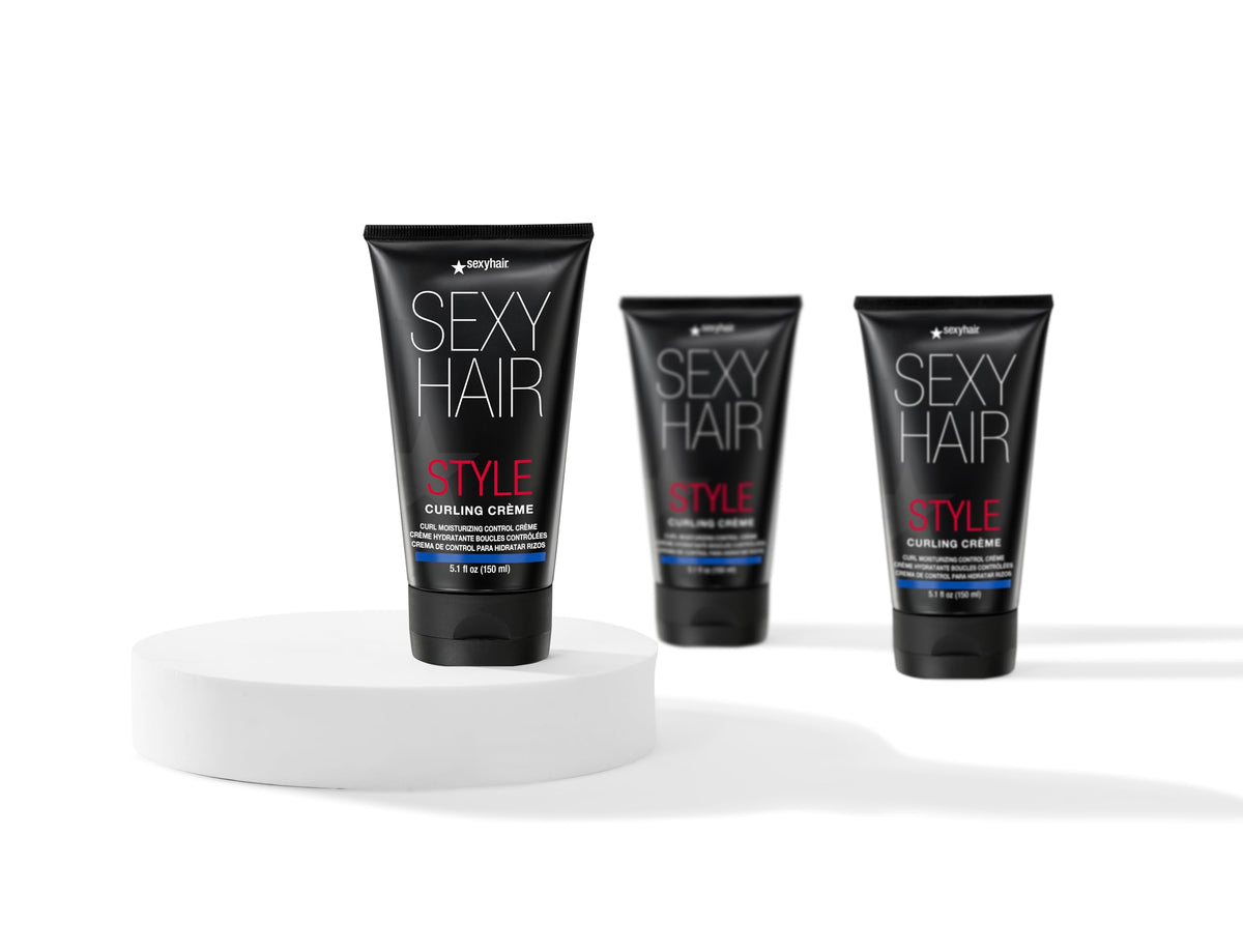 SexyHair curling crème beside ruler for size comparison, clarifies travel-friendly 5.1 oz