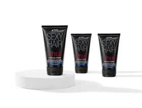 SexyHair curling crème beside ruler for size comparison, clarifies travel-friendly 5.1 oz