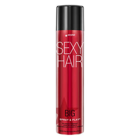 SexyHair front can of Spray & Play showing packaging and hold benefit