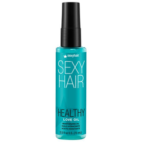 SexyHair Healthy Love Oil white bottle front view showing compact travel-friendly design and shine