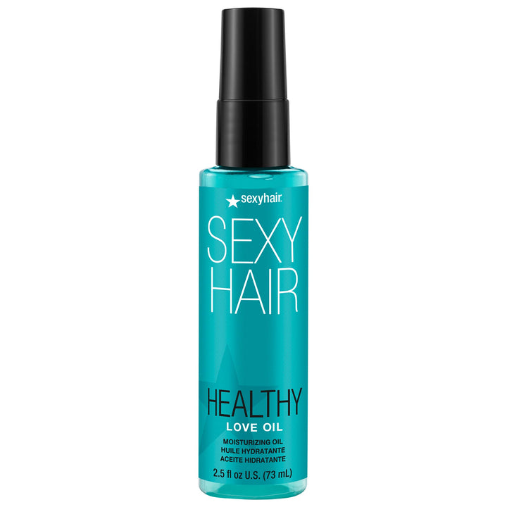 SexyHair Healthy Love Oil white bottle front view showing compact travel-friendly design and shine