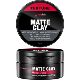 SexyHair matte clay front jar showing label and compact size for travel