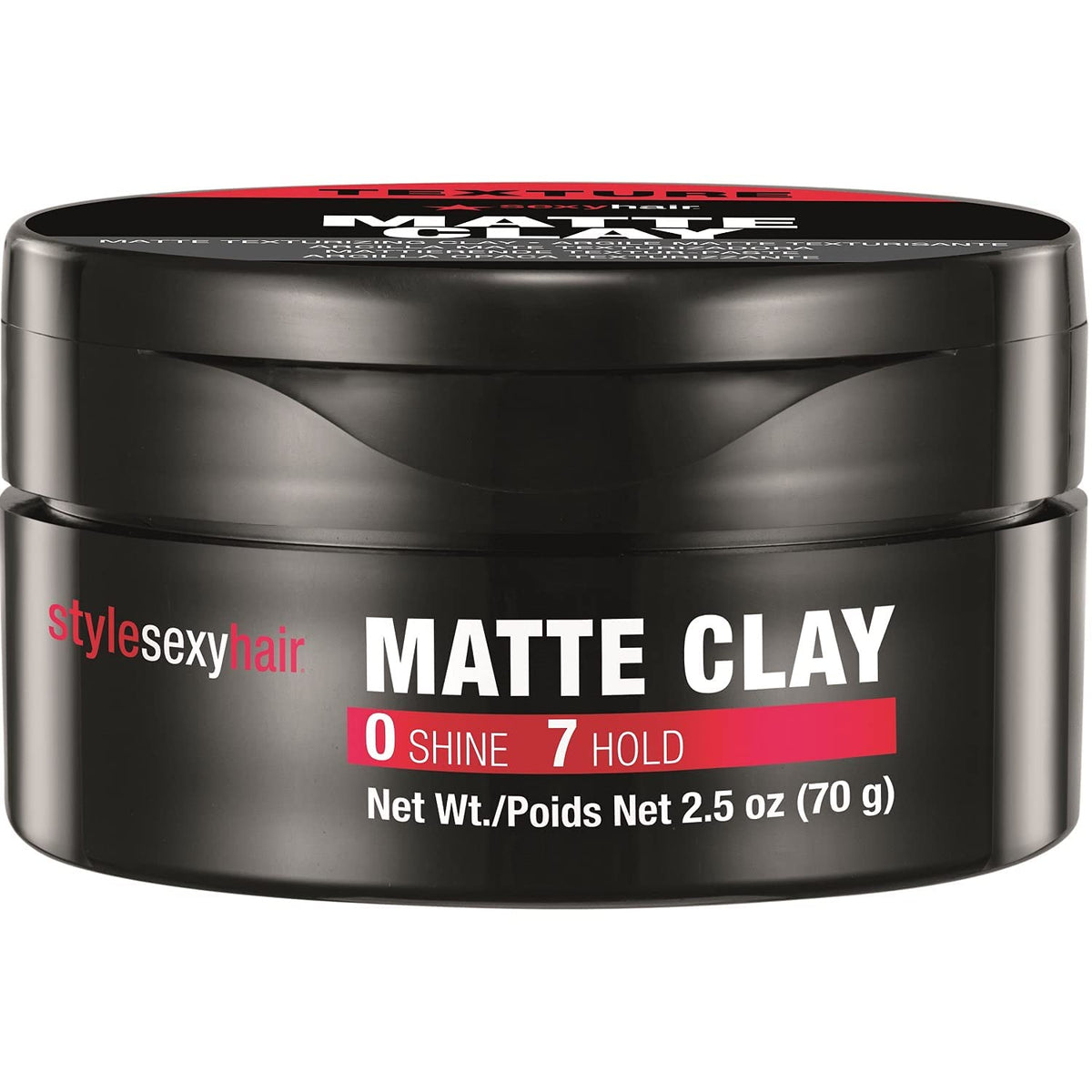 SexyHair matte clay next to coin to show 2.5 oz jar scale and portability